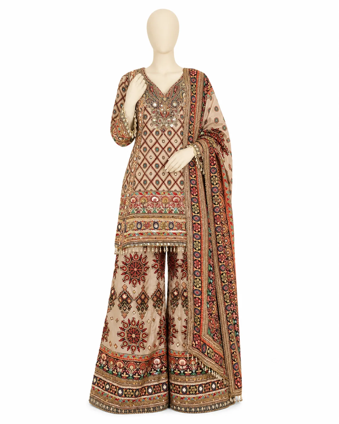 Women's Embroidered Ethnic Kurta Sharara Set with Dupatta view 2
